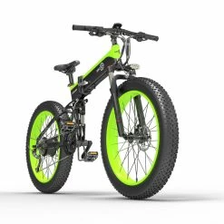 BEZIOR X1500 Fat Tire Folding Electric Mountain Bike 12.8Ah Battery BMS 1500W Motor 26*4.0 Wheels Aluminum Alloy Frame Shimano 27-speed Shifter Max Speed 40km/h 100KM Power-assisted Range IP54 Oil Disc Brake MTB - Black Green