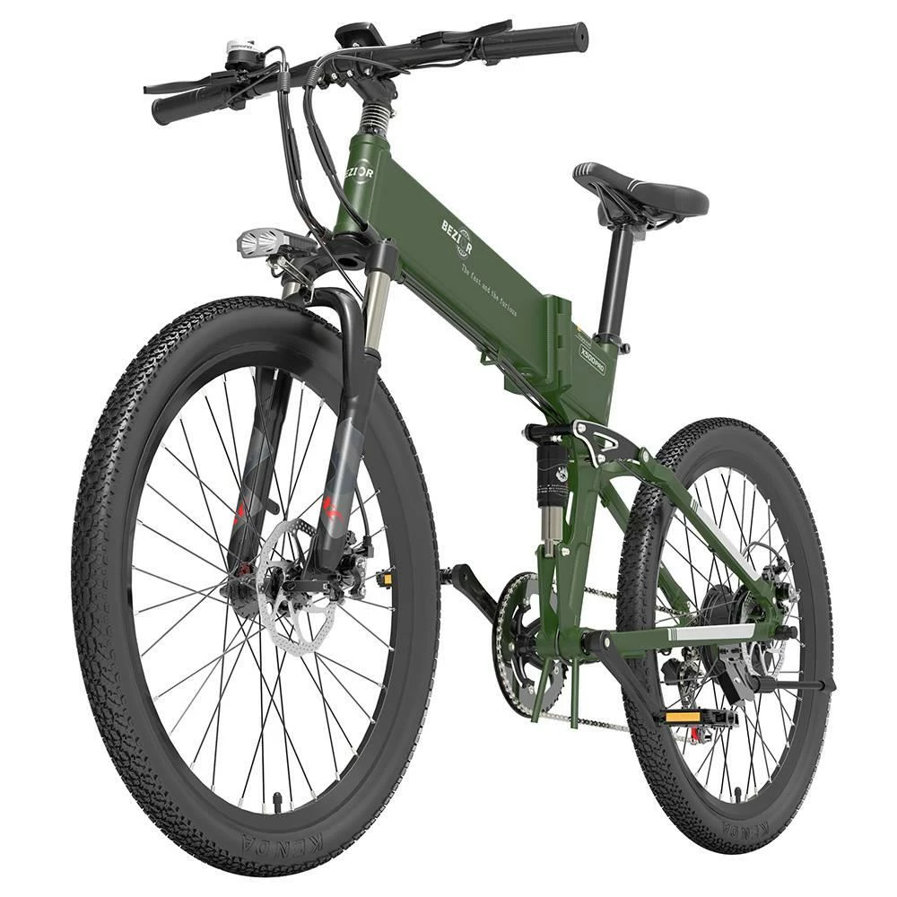 BEZIOR X500 Pro Folding Electric Bike Bicycle 48V 10.4Ah Battery 500W Motor 26 Inch Tire Aluminum Alloy Frame Shimano 7-speed Shift Max Speed 30km/h 100KM Power-assisted Mileage Range LCD Display IP54 Waterproof - Black Green - Image 2