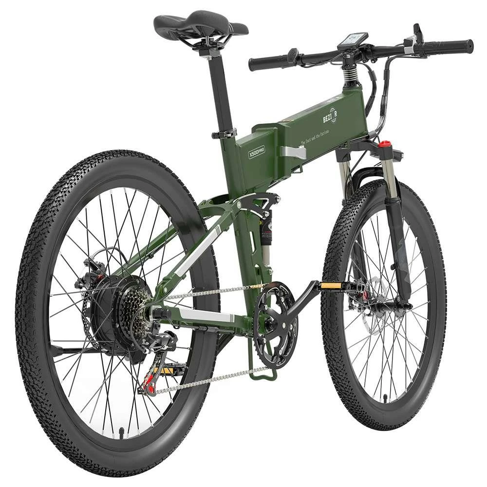 BEZIOR X500 Pro Folding Electric Bike Bicycle 48V 10.4Ah Battery 500W Motor 26 Inch Tire Aluminum Alloy Frame Shimano 7-speed Shift Max Speed 30km/h 100KM Power-assisted Mileage Range LCD Display IP54 Waterproof - Black Green - Image 4