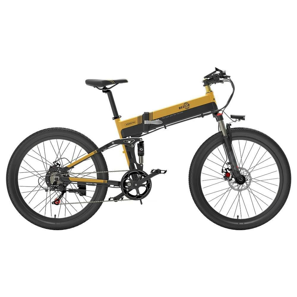 BEZIOR X500 Pro Folding Electric Bike Bicycle 48V 10.4Ah Battery 500W Motor 26 Inch Tire Aluminum Alloy Frame Shimano 7-speed Shift Max Speed 30km/h 100KM Power-assisted Mileage Range LCD Display IP54 Waterproof - Black Yellow