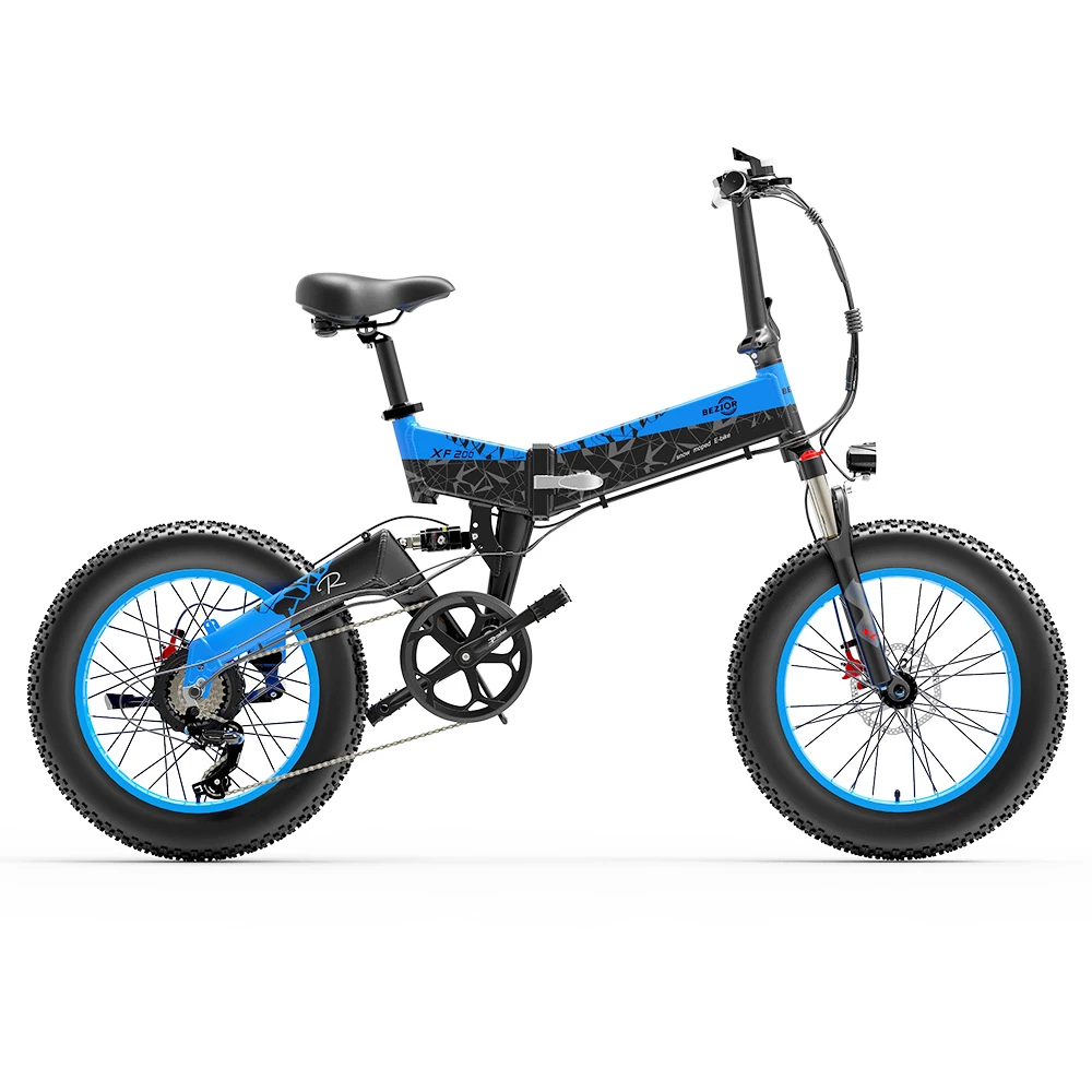 BEZIOR XF200 Folding Electric Bike 48V 15Ah Battery 1000W Motor 20x4.0 Inch Fat Tire Aluminum Alloy Frame Shimano 7-speed Shift Max Speed 40km/h 130KM Power-assisted Mileage Range LCD Display IP54 Waterproof - Black Blue 1 BEZIOR XF200 Folding Electric Bike 48V 15Ah Battery 1000W Motor 20x4.0 Inch Fat Tire Aluminum Alloy Frame Shimano 7-speed Shift Max Speed 40km/h 130KM Power-assisted Mileage Range LCD Display IP54 Waterproof - Black Blue