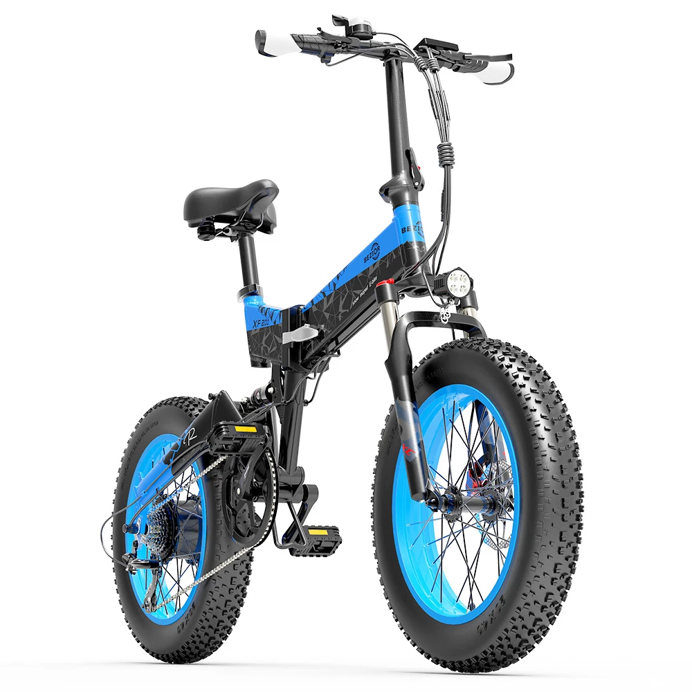 BEZIOR XF200 Folding Electric Bike 48V 15Ah Battery 1000W Motor 20x4.0 Inch Fat Tire Aluminum Alloy Frame Shimano 7-speed Shift Max Speed 40km/h 130KM Power-assisted Mileage Range LCD Display IP54 Waterproof - Black Blue 2 BEZIOR XF200 Folding Electric Bike 48V 15Ah Battery 1000W Motor 20x4.0 Inch Fat Tire Aluminum Alloy Frame Shimano 7-speed Shift Max Speed 40km/h 130KM Power-assisted Mileage Range LCD Display IP54 Waterproof - Black Blue - Image 2