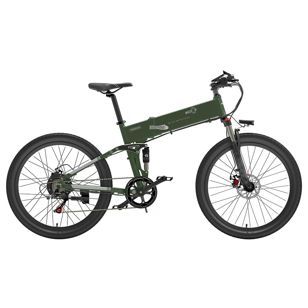 BEZIOR X500 Pro Folding Electric Bike Bicycle 26 Inch Tire 500W Motor Max Speed 30Km/h 48V 10.4Ah Battery Aluminum Alloy Frame Shimano 7-Speed Shift 100KM Power-Assisted Range LCD Display IP54 Waterproof Max Load 200KG - Army Green - Image 2