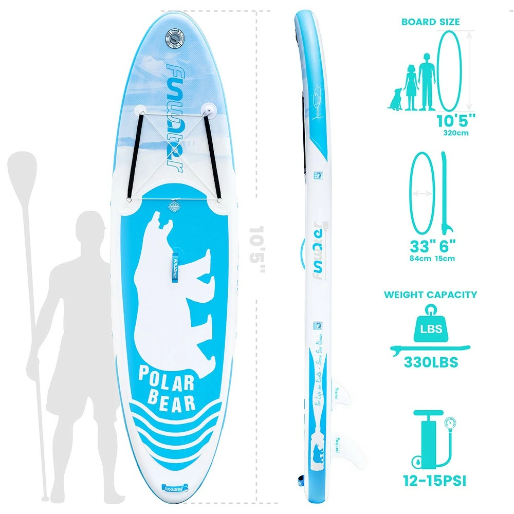FunWater Polar Bear 320*83*15 Inch Inflatable Stand Up Paddling Board Adjustable Maximum Load 150kg - Image 4