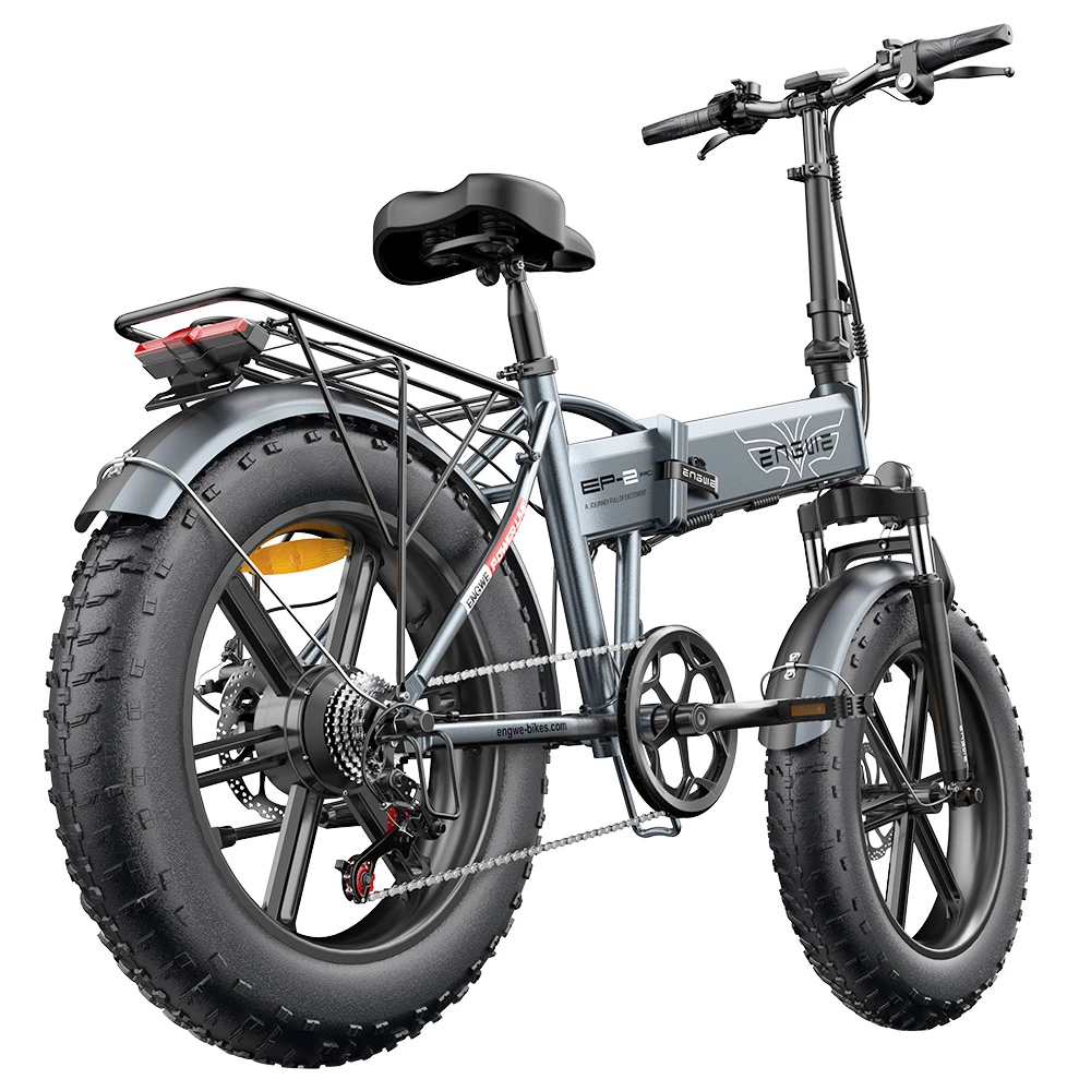 ENGWE EP-2 Pro Folding Electric Bike 2022 Version 20 Inch Fat Tire 750W Motor 13Ah Battery 35km/h Max Speed 100km Range Mountain Beach Snow Bicycle Dual Disc Brake - Gray - Image 4