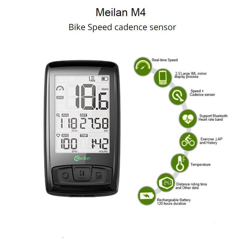 Meilan M4 Bike Computer Wireless Speedometer Odometer 2.5 Inch IML Mirror Surface Screen - Black 2 Meilan M4 Bike Computer Wireless Speedometer Odometer 2.5 Inch IML Mirror Surface Screen - Black - Image 2