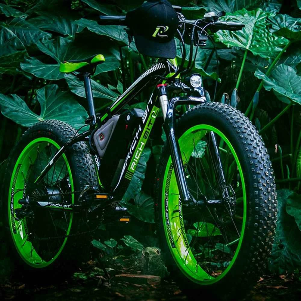 RICH BIT TOP-022 Electric Mountain Bike 26*4.0 Inch Chaoyang Fat Tires 1000W Motor 48V 17AH Battery 35Km/h Max Speed Up To 60km Range Dual Disc Brake LCD Display IP54 Waterproof - Black Green 6 RICH BIT TOP-022 Electric Mountain Bike 26*4.0 Inch Chaoyang Fat Tires 1000W Motor 48V 17AH Battery 35Km/h Max Speed Up To 60km Range Dual Disc Brake LCD Display IP54 Waterproof - Black Green - Image 6