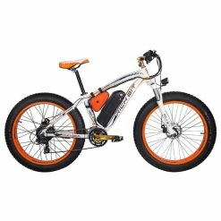 Alternative view of RICH BIT TOP-022 Electric Mountain Bike 26*4.0 Inch Chaoyang Fat Tires 1000W Motor 48V 17AH Battery 35Km/h Max Speed Up To 60km Range Dual Disc Brake LCD Display IP54 Waterproof - White Orange