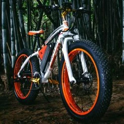 RICH BIT TOP-022 Electric Mountain Bike 26*4.0 Inch Chaoyang Fat Tires 1000W Motor 48V 17AH Battery 35Km/h Max Speed Up To 60km Range Dual Disc Brake LCD Display IP54 Waterproof - White Orange -Zhengbu Shop rich bit top 022 electric mountain bike 1000w motor 26 white orange 1590660015189