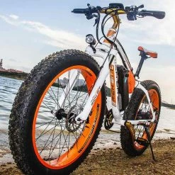 RICH BIT TOP-022 Electric Mountain Bike 26*4.0 Inch Chaoyang Fat Tires 1000W Motor 48V 17AH Battery 35Km/h Max Speed Up To 60km Range Dual Disc Brake LCD Display IP54 Waterproof - White Orange -Zhengbu Shop rich bit top 022 electric mountain bike 1000w motor 26 white orange 1590660015814