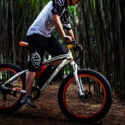 RICH BIT TOP-022 Electric Mountain Bike 26*4.0 Inch Chaoyang Fat Tires 1000W Motor 48V 17AH Battery 35Km/h Max Speed Up To 60km Range Dual Disc Brake LCD Display IP54 Waterproof - White Orange -Zhengbu Shop rich bit top 022 electric mountain bike 1000w motor 26 white orange 1590660019408