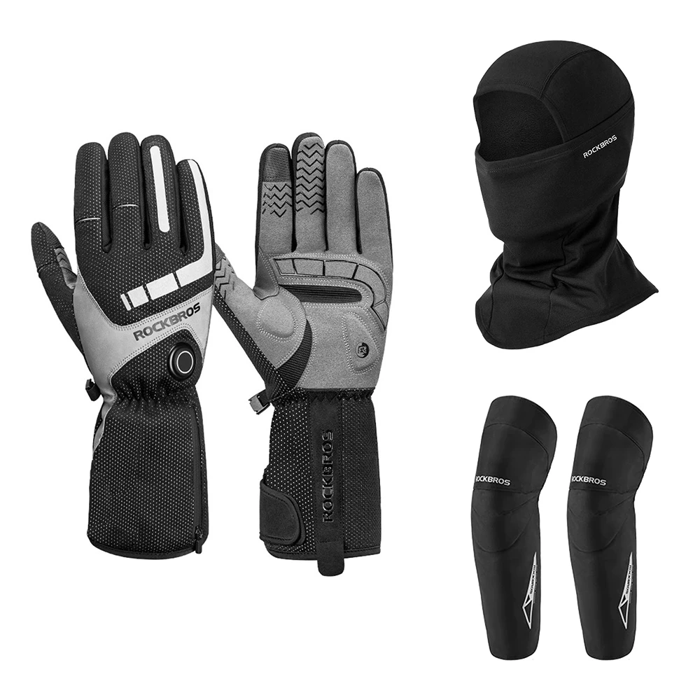 ROCKBROS Bicycles Heating Gloves XL & Face Mask Headwear Hat & Winter Cycle Knee Pad Equipment Pack 1 ROCKBROS Bicycles Heating Gloves XL & Face Mask Headwear Hat & Winter Cycle Knee Pad Equipment Pack