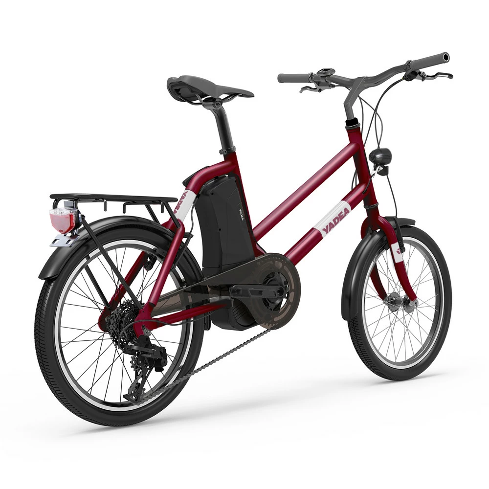YADEA YT300 20 Inch Touring Electric City Bike 250W OKAWA Mid Drive Motor SHIMANO 7-Speed Rear Derailleur 36V 7.8Ah Removable Battery 25km/h Max Speed Up To 60km Max Range LED Headlight - Red - Image 3